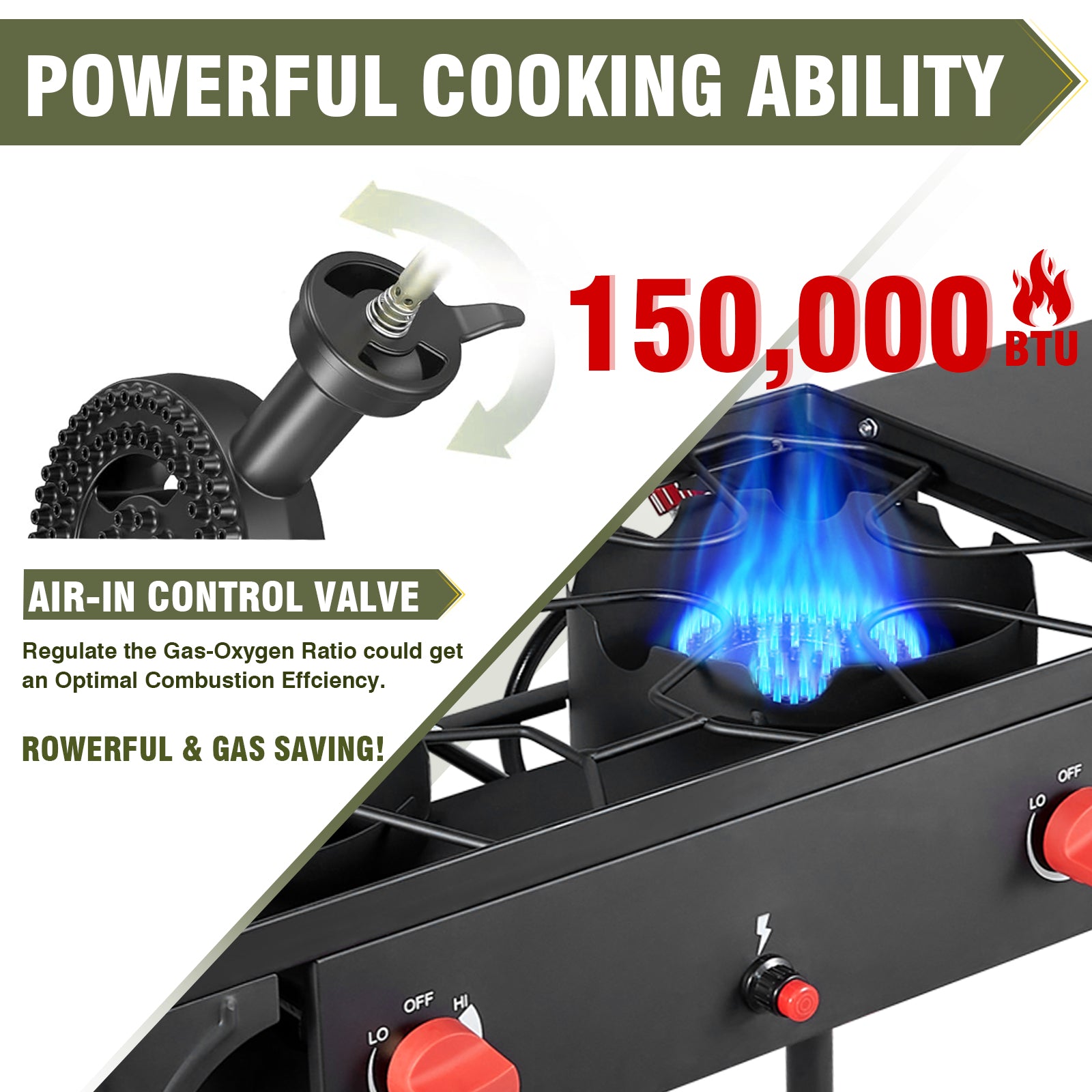 2 burner Camping Stove with Auto Ignition Button,Side Shelves & Regulator150,000 BTU Gas Stove Propane Burner With Removable Legs for Outdoor BBQ&Backyard Cooking Camping Home