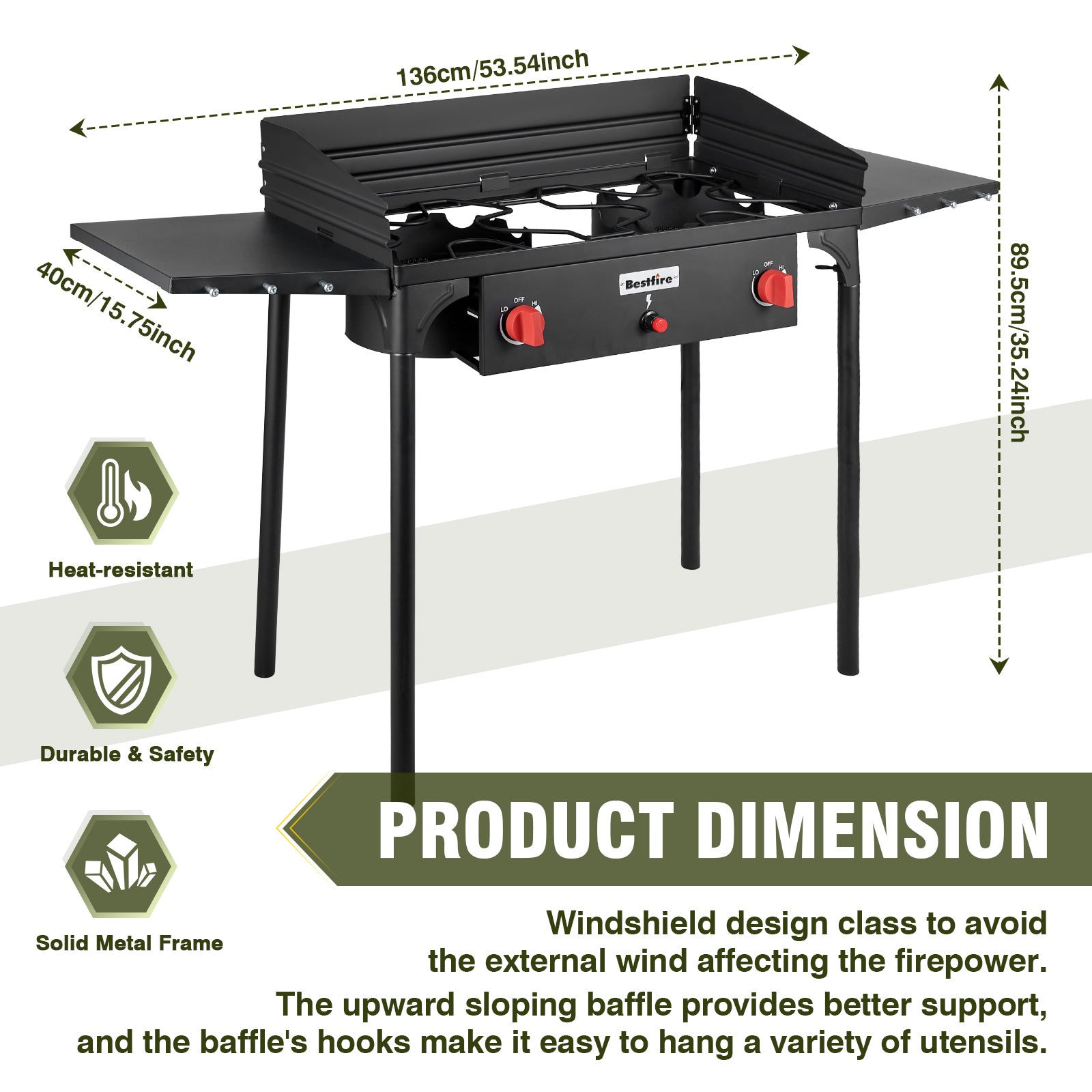 2 Burner Gamping Stove with Windpanel& Side Shelves, Bag, Auto Ignition Button,Regulator,150,000 BTU Camping Stove Propane Burner With Removable Legs for Outdoor BBQ&Backyard