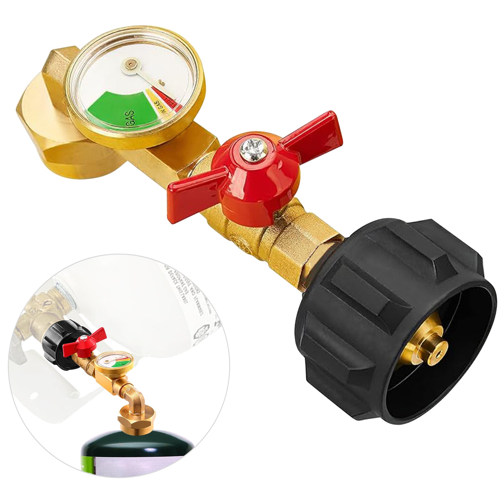 Propane Refill Adapter with Valve and Gauge, Fill 1lb Bottles from 20lb Propane Tank and 1 lb Throwaway Disposable Cylinder Propane Bottle Connector Fits QCC1/Type 1 Propane Tank