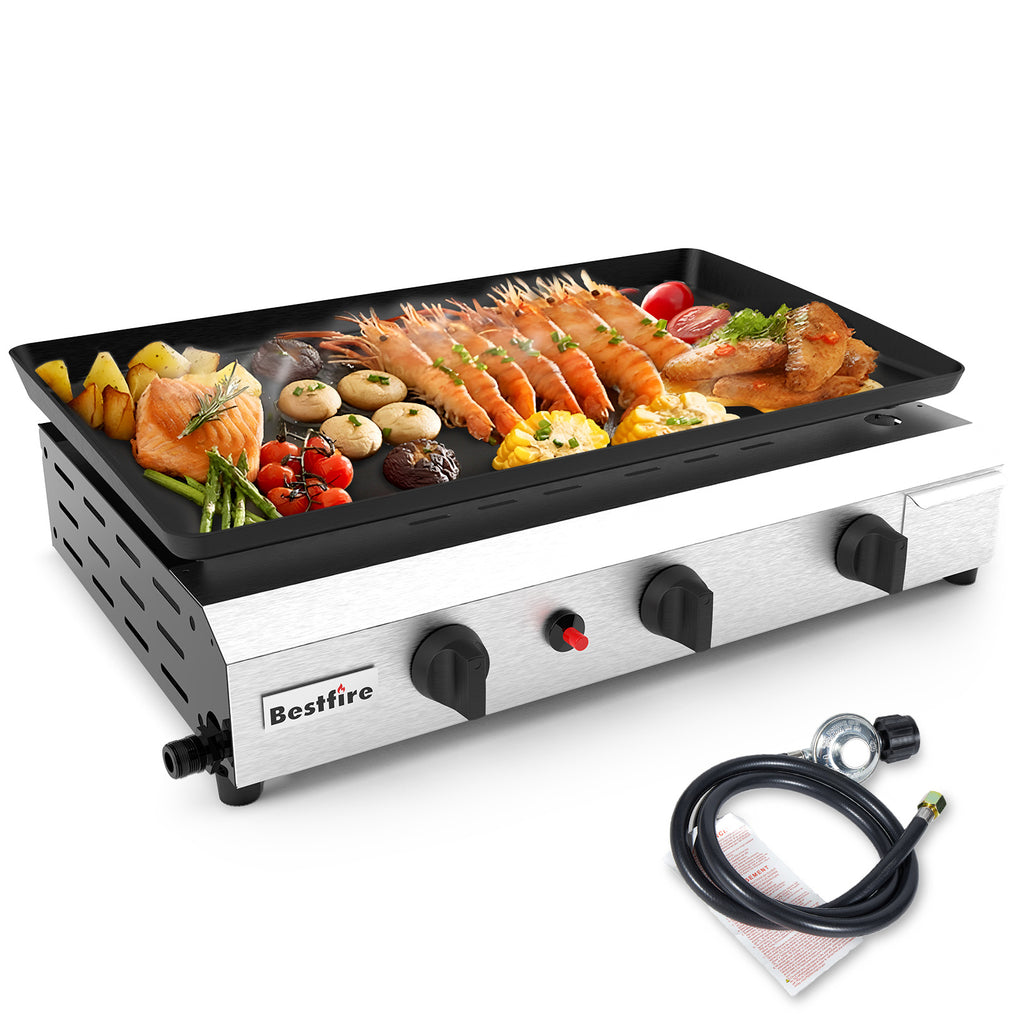 3 Burners Gas Propane Griddle,Outdoor Portable Propane Gas Grill Griddle-30000 BTU, Stainless Steel Flat Top Griddle Station for Kitchen, BBQ, Camping Tailgating 23 Inch Flat Top Grill