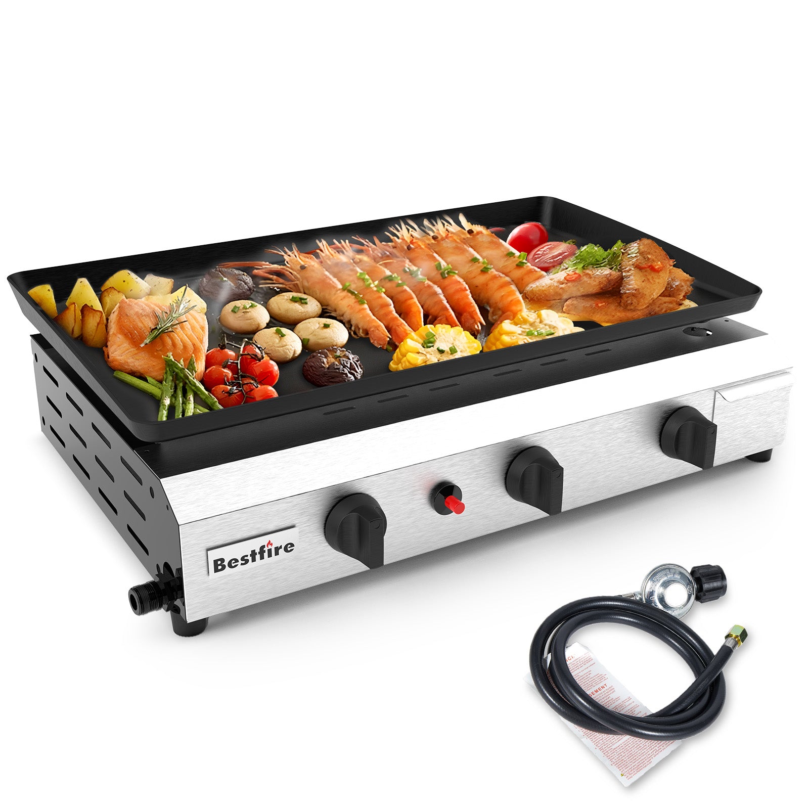 3 Burners Gas Propane Griddle,Outdoor Portable Propane Gas Grill Griddle-30000 BTU, Stainless Steel Flat Top Griddle Station for Kitchen, BBQ, Camping Tailgating 23 Inch Flat Top Grill