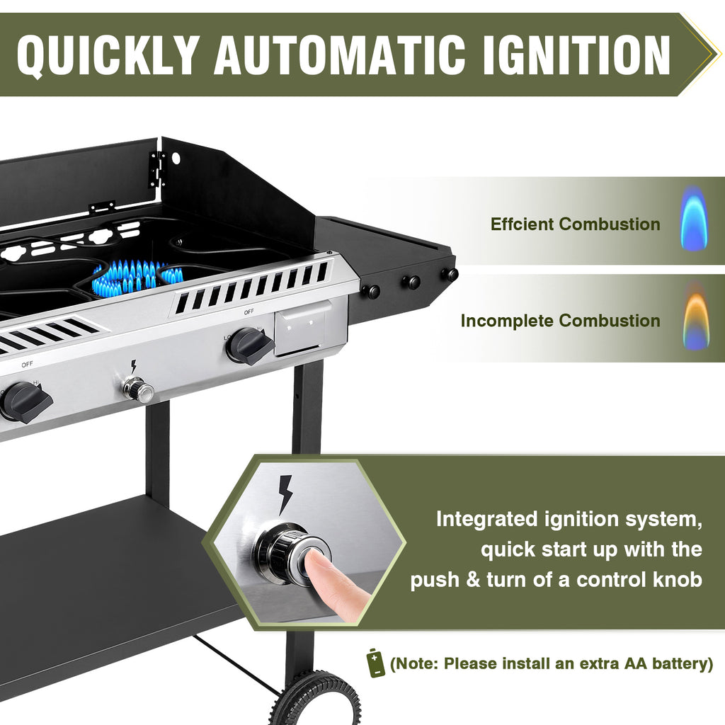 2 Burner Propane Stove Outdoor Camping Gas Stoves 150,000 BTU Auto Ignition with Regulator and Side Shelves Perfect for Patio Home Cooking and Frying