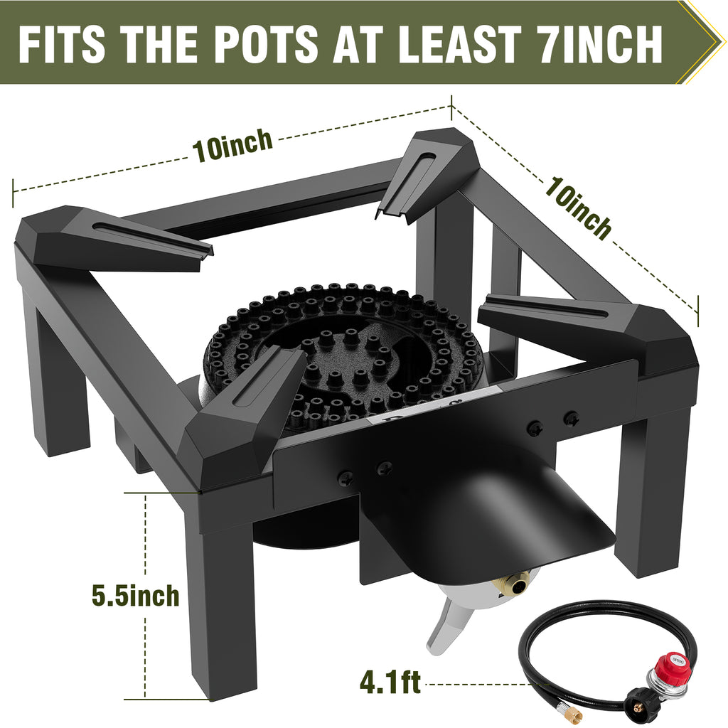 Bestfire Propane Burner,100K BTUs High Pressure Single Propane Stove with 4.1ft Adjustable Hose with Regulator,Gas Stove for Outdoor Cooking, Turkey Fry, Seafood Boil