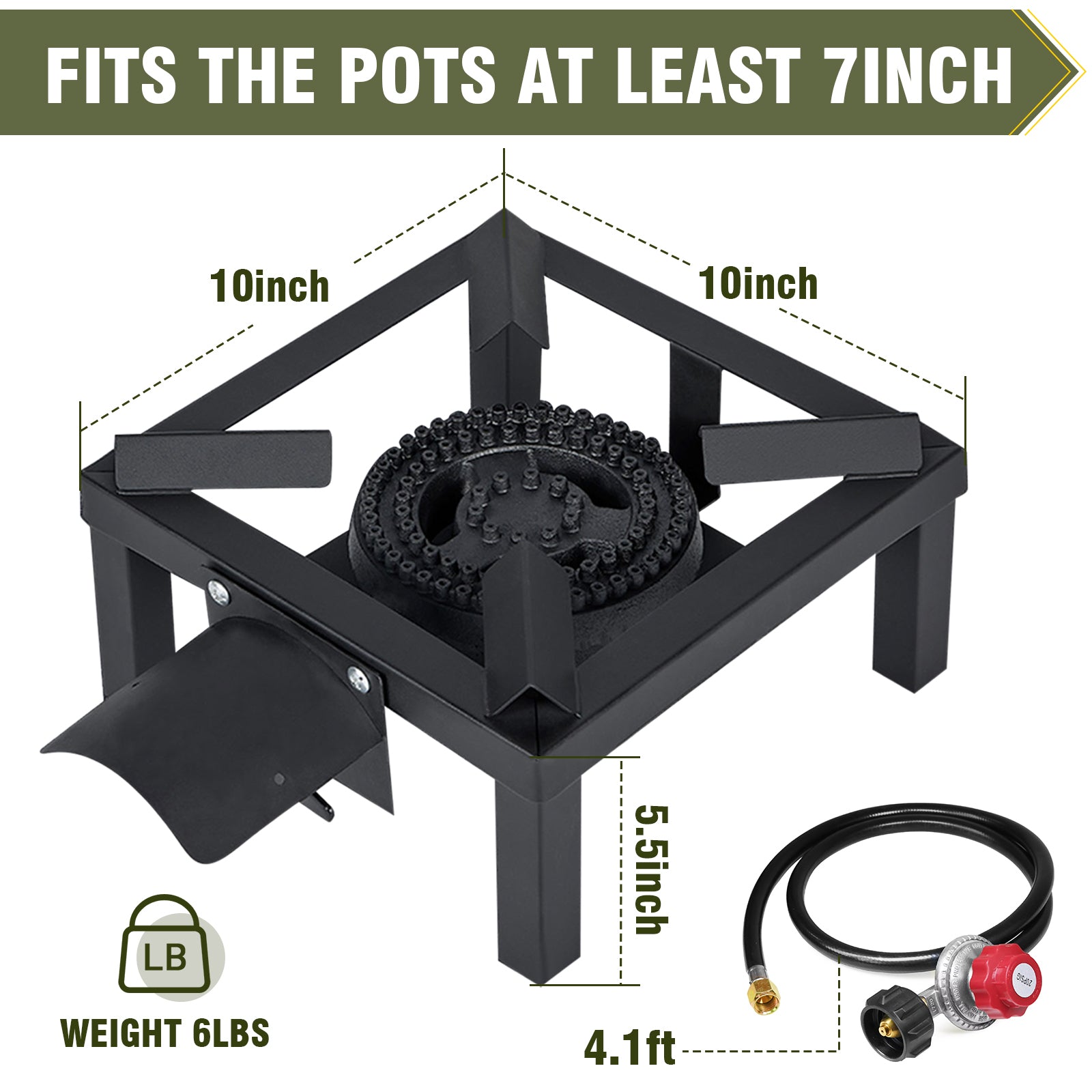 Propane Burner,100,000 BTUs High Pressure Single Propane Stove with 4.1ft Adjustable Hose with Regulator,Gas Stove for Outdoor Cooking, Turkey Fry, Seafood Boil