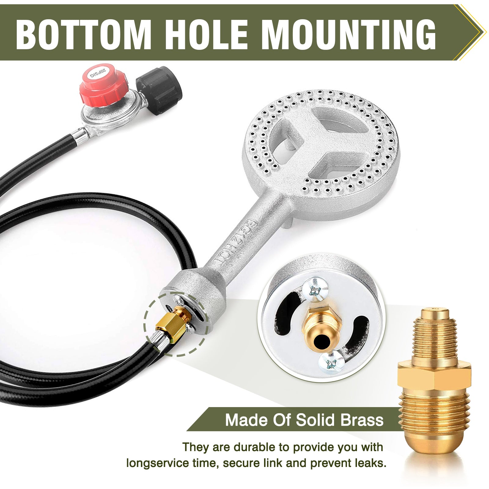 High Pressure Cast-Iron Propane Burner Head,Round Burner Head with 20 PSIG Adjustable High Pressure Propane Regulator with Hose and Brass Fitting for Propane Burner Head for Cooking Outdoor