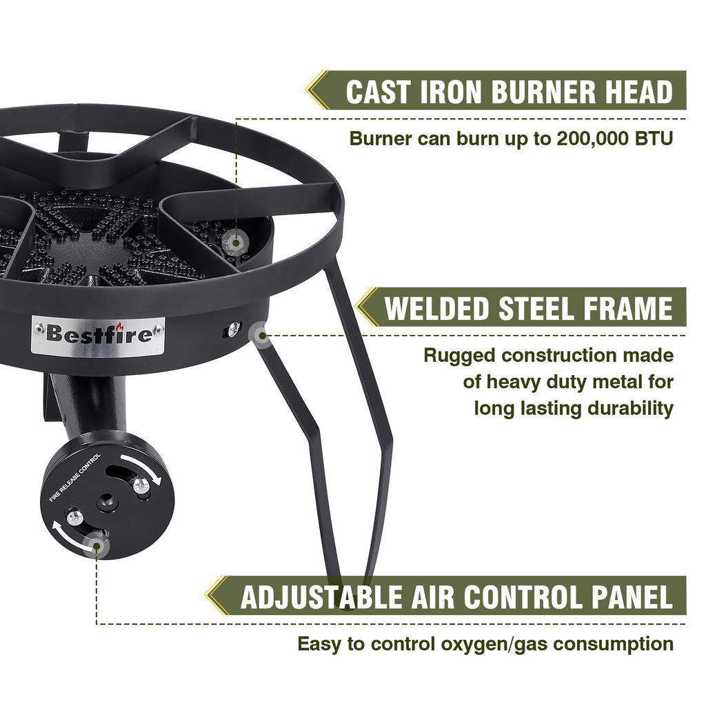 16" Single Propane Burner Camping Stove with Steel Braided Hose 200,000 BTU for Frying, Camping, Home Brewing and Turkey Frying