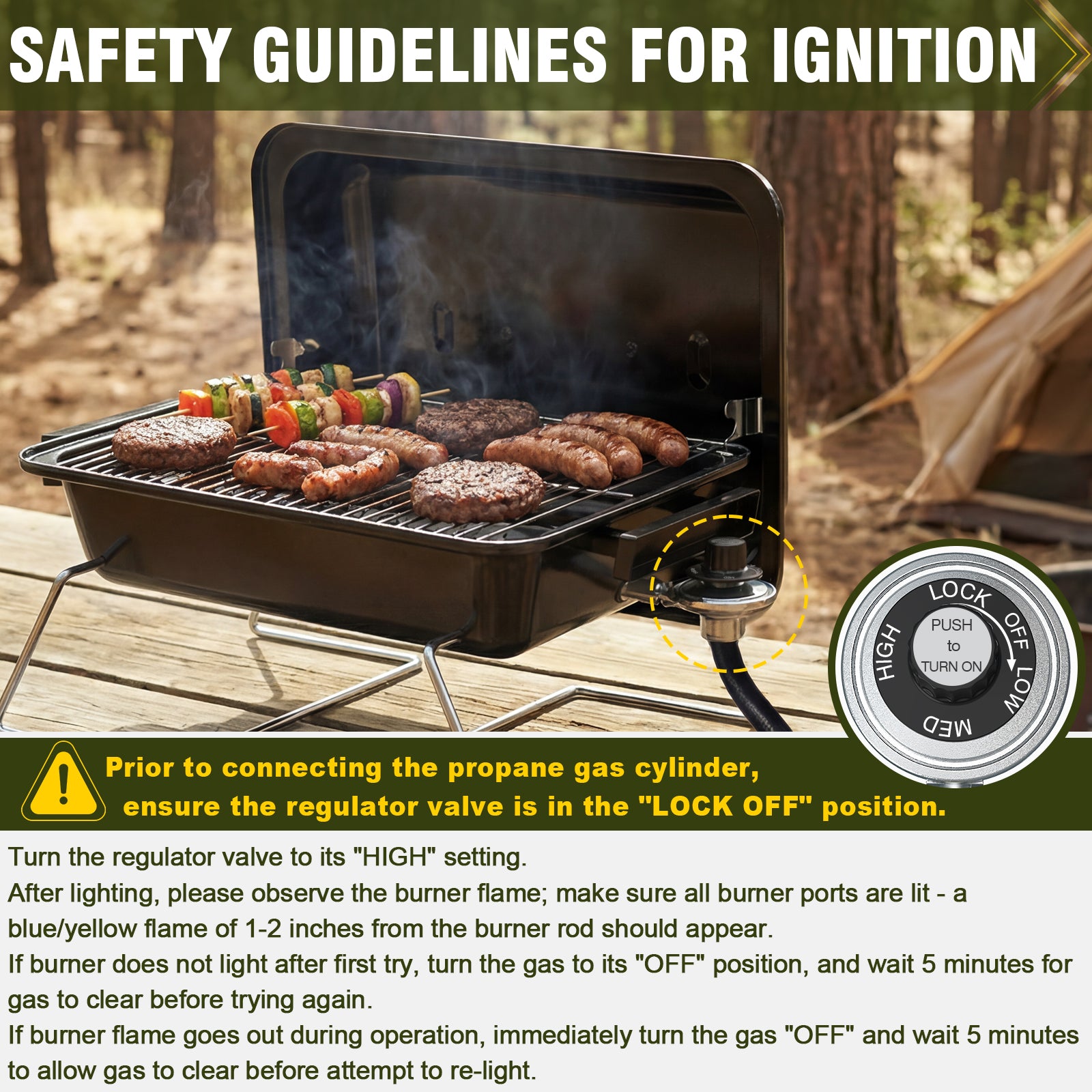 BESTFIRE Portable Propane Gas Grill with New 2-in-1 Valve - Compatible with Large Tank & Small Cylinder, Gas Grill with Foldable Legs & Adjustable Regulator,Heavy Duty, Perfect for Outdoor Camping