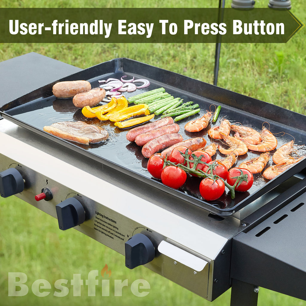 3 Burners Gas Propane Griddle,Outdoor Portable Propane Gas Grill Griddle-30000 BTU, Stainless Steel Flat Top Griddle Station for Kitchen, BBQ, Camping Tailgating 23 Inch Flat Top Grill