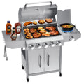 68,000 BTU 5 Burner Propane Gas Grill with Side Burner-Professional-Grade Stainless Steel Outdoor BBQ Grill-647 sq in Cooking Space&Porcelain Cast Iron Grrates-Patio Cart Design for Backyard