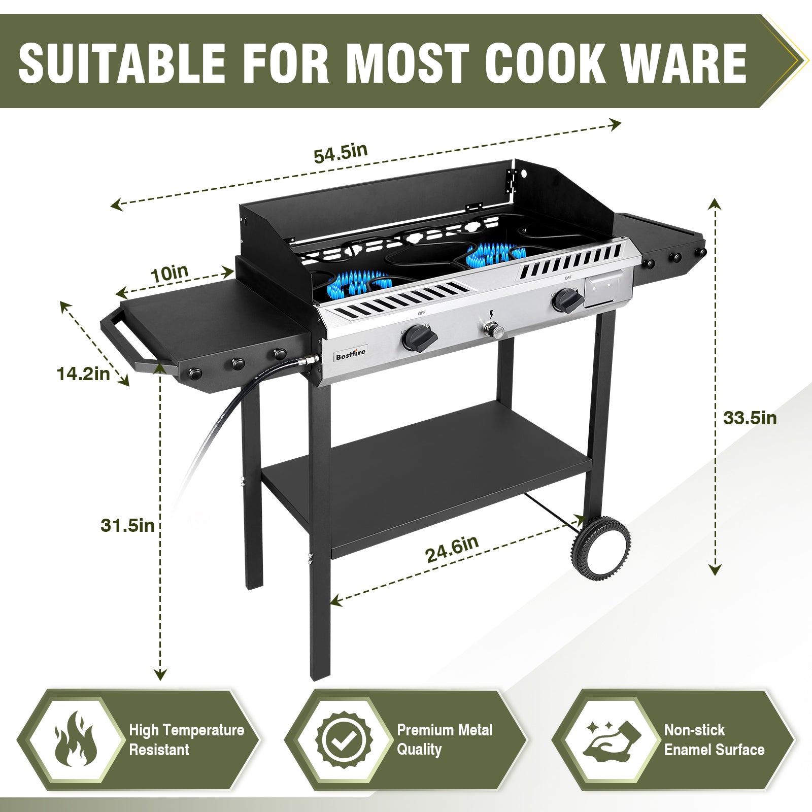 2 Burner Propane Stove Outdoor Camping Gas Stoves 150,000 BTU Auto Ignition with Regulator and Side Shelves Perfect for Patio Home Cooking and Frying
