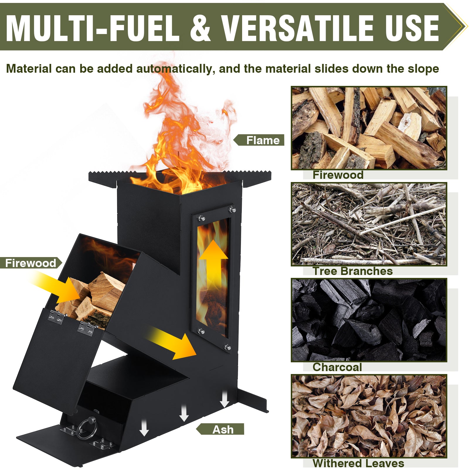 Rocket Stove with Glass Window, Portable Wood Burning Stove for Outdoor Cooking, Heavy Duty Camping Grill, Backyard Cooking Wood Fire Stove for Emergency Survival and Preparedness