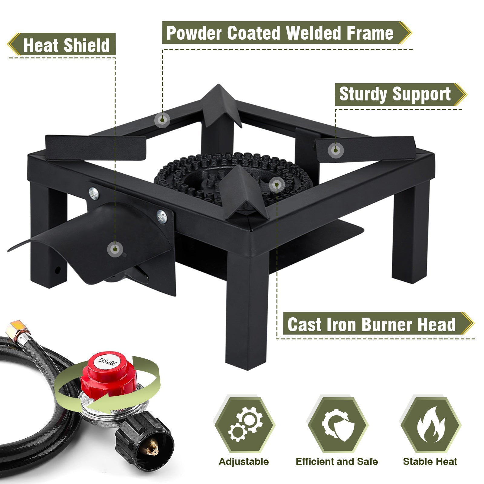 Propane Burner,100,000 BTUs High Pressure Single Propane Stove with 4.1ft Adjustable Hose with Regulator,Gas Stove for Outdoor Cooking, Turkey Fry, Seafood Boil