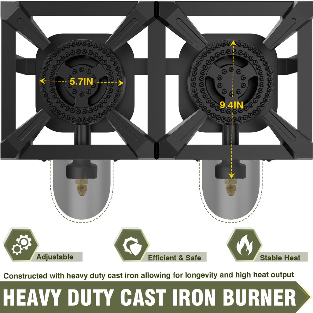 BESTFIRE Double Burner Propane Camping Stove with Independent Control Valves & 5PSI Hose - Heavy Duty Portable Outdoor Cooker for BBQ, Tailgating, and Camping