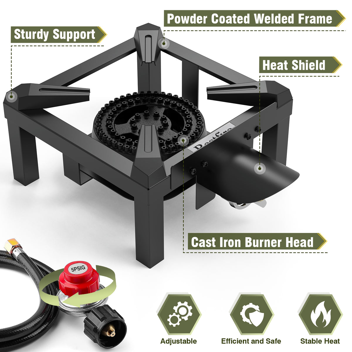 Bestfire Propane Burner,100K BTUs High Pressure Single Propane Stove with 4.1ft Adjustable Hose with Regulator,Gas Stove for Outdoor Cooking, Turkey Fry, Seafood Boil
