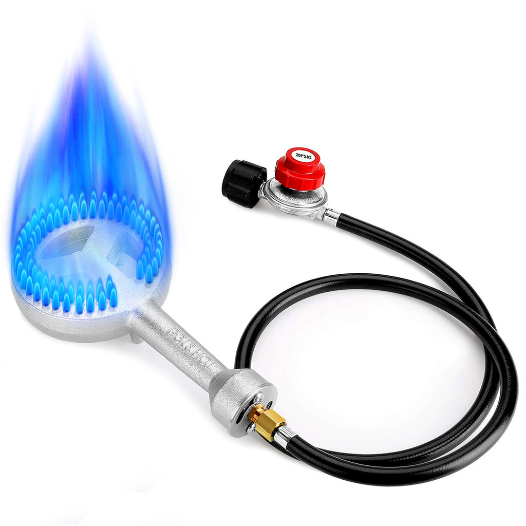 High Pressure Cast-Iron Propane Burner Head,Round Burner Head with 20 PSIG Adjustable High Pressure Propane Regulator with Hose and Brass Fitting for Propane Burner Head for Cooking Outdoor