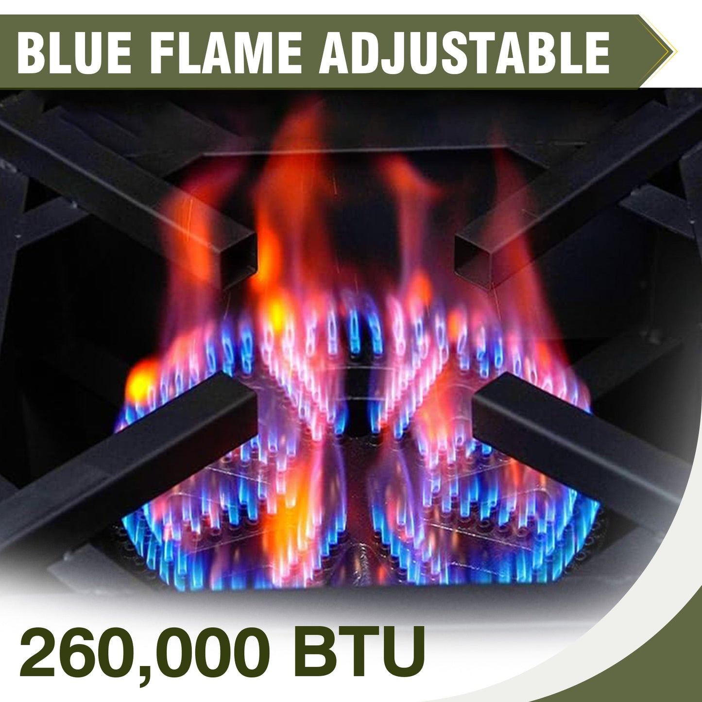 260,000 BTU 户外丙烷燃气炉，配备 0-30 PSI 可调节调节器和钢编织软管，适用于户外家庭烹饪和火鸡煎炸