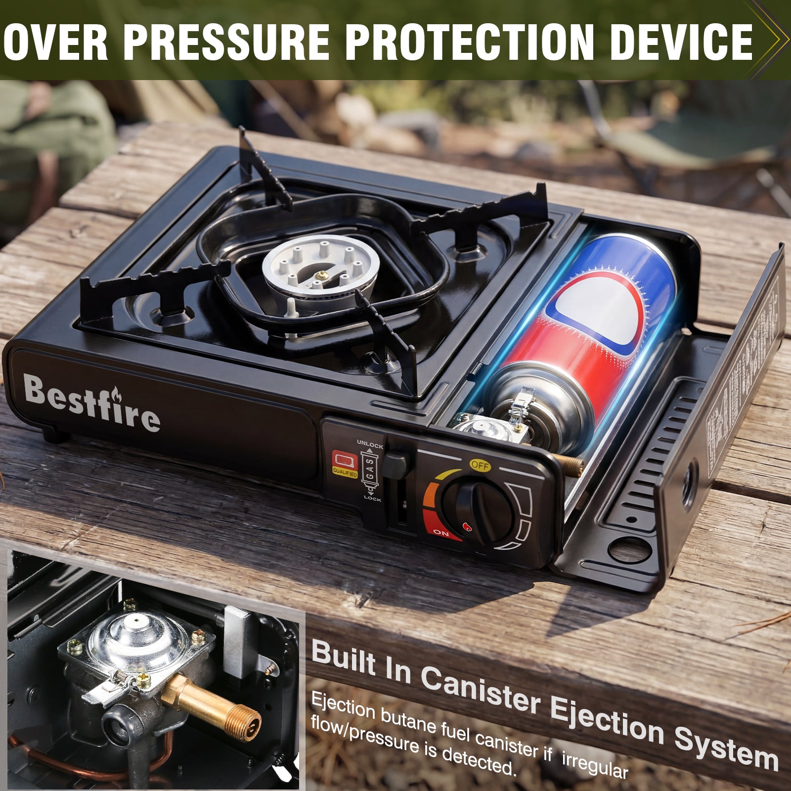 BESTFIRE Portable Dual Fuel Camping Stove - 10,000 BTU Butane and Propane Stove with Adapter & Case - Single Burner Gas Stove for Outdoor Cooking, Tailgating & Emergency