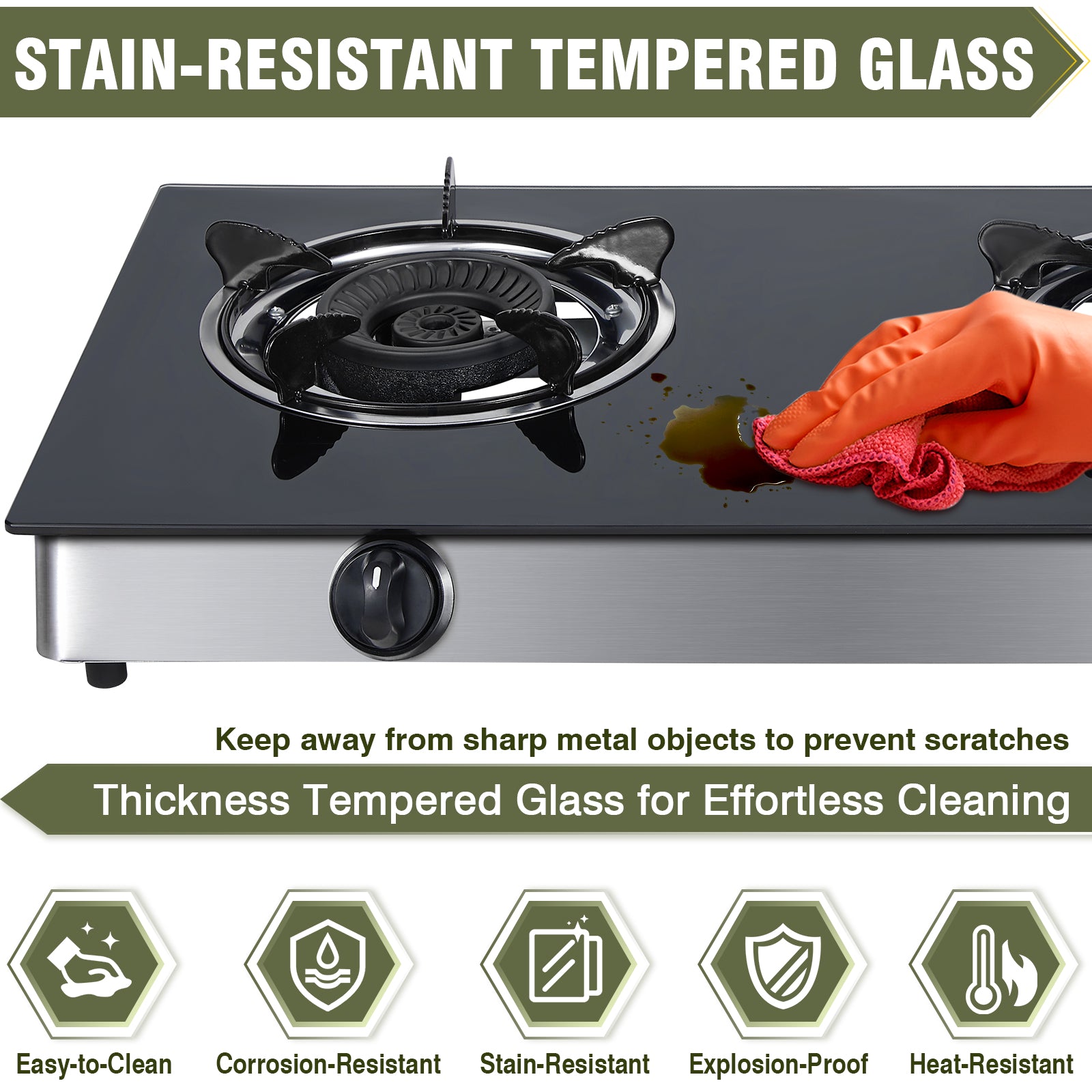 BESTFIRE 2-Burner Propane Gas Cooktop, 30,000 BTU Portable Tempered Glass Stove with Auto-Ignition, CSA Certified Regulator & Hose, Double Burner Stove for Camping, RV & Patio