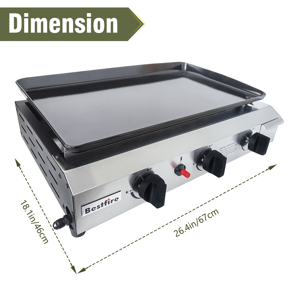 3 Burners Gas Propane Griddle,Outdoor Portable Propane Gas Grill Griddle-30000 BTU, Stainless Steel Flat Top Griddle Station for Kitchen, BBQ, Camping Tailgating 23 Inch Flat Top Grill