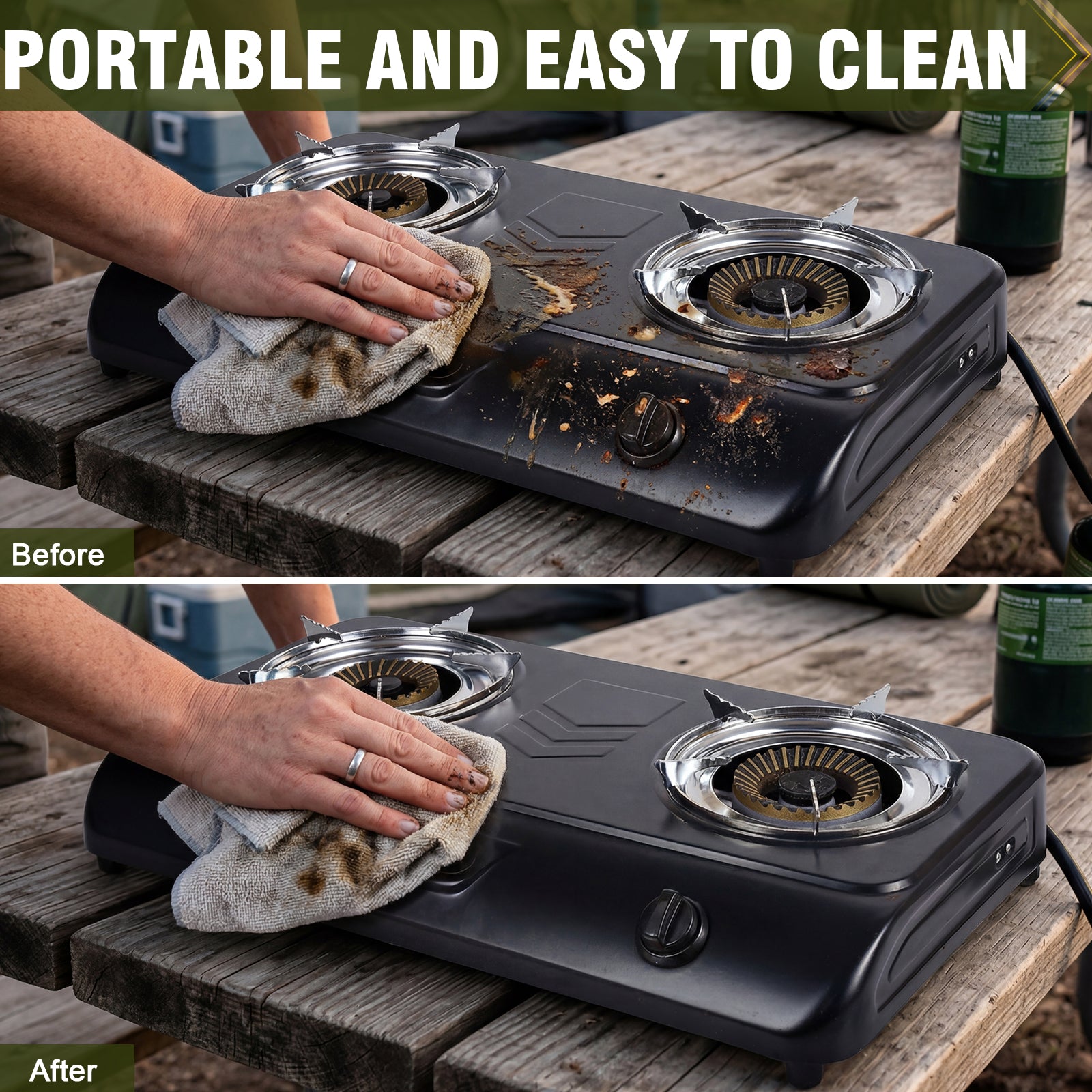 BESTFIRE Portable Outdoor Propane Stove - 9000/12000 BTU Dual Burners with Auto Ignition, Rust-Resistant Steel, Regulator & Hose, Perfect for Camping, RV, Tailgating, BBQ, Compact 28.74"×14.76"×5.51"