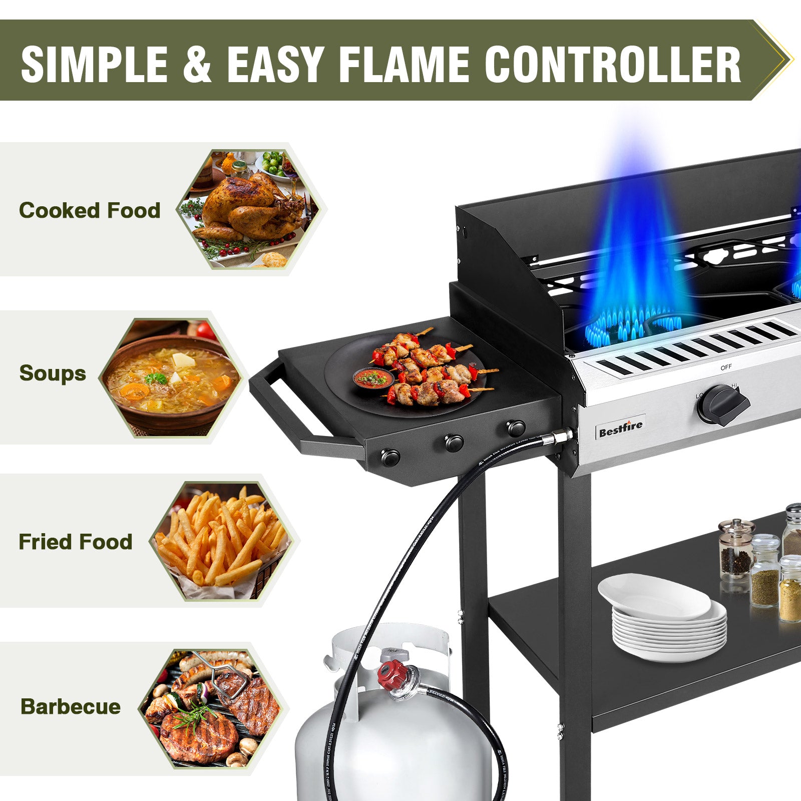 2 Burner Propane Stove Outdoor Camping Gas Stoves 150,000 BTU Auto Ignition with Regulator and Side Shelves Perfect for Patio Home Cooking and Frying