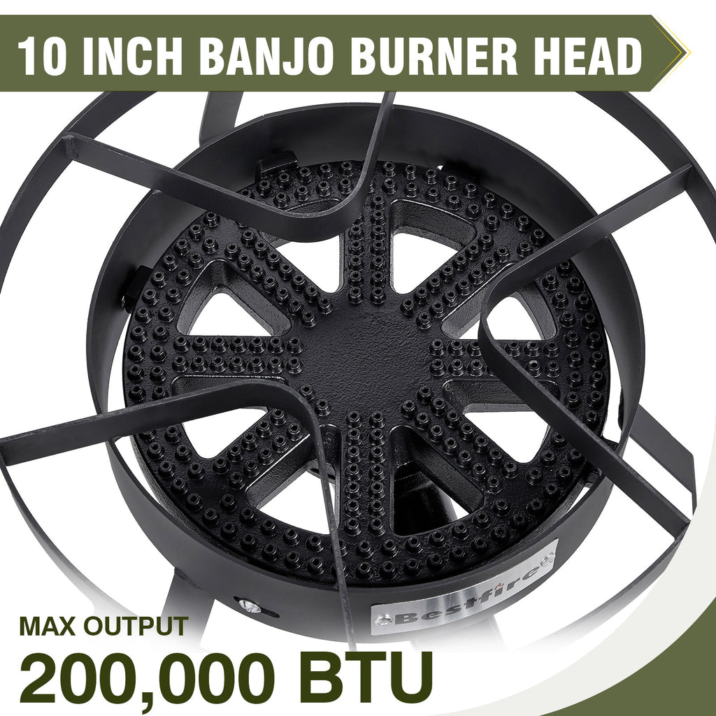 16" Single Propane Burner Camping Stove with Steel Braided Hose 200,000 BTU for Frying, Camping, Home Brewing and Turkey Frying