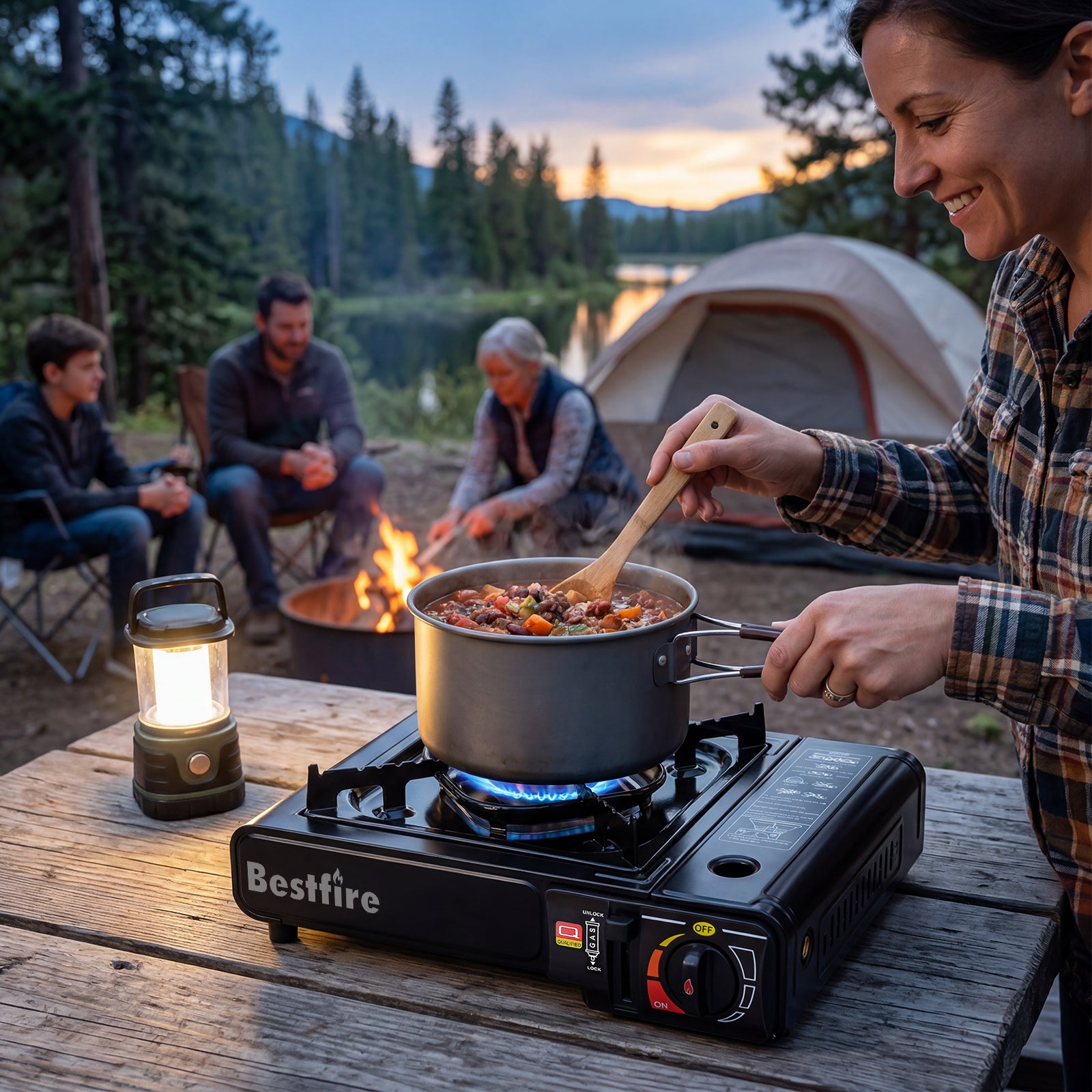 BESTFIRE Portable Dual Fuel Camping Stove - 10,000 BTU Butane and Propane Stove with Adapter & Case - Single Burner Gas Stove for Outdoor Cooking, Tailgating & Emergency