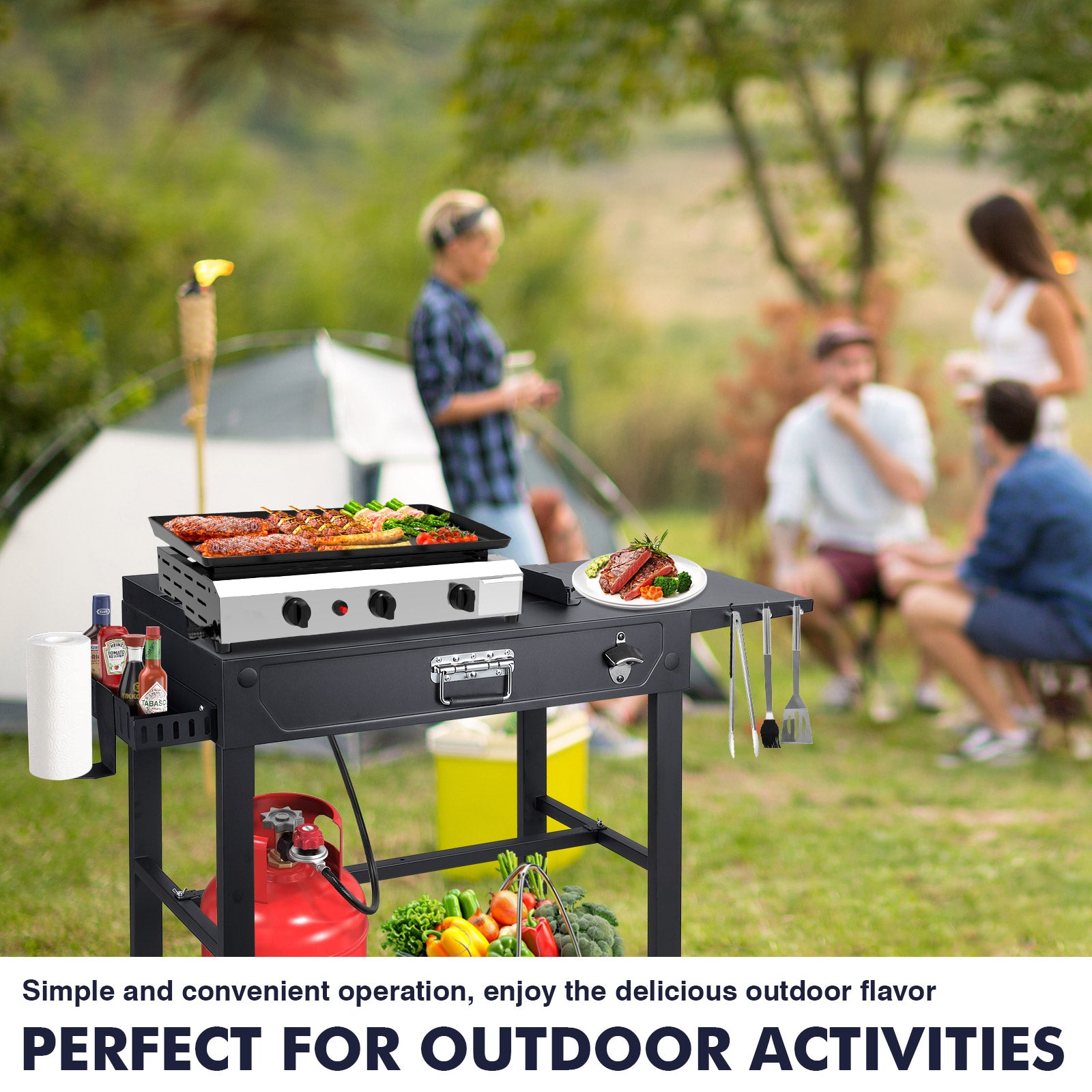BESTFIRE Grill Table for Blackstone Griddle 14-28", Foldable Grill Cart with Wheels, Portable Outdoor Grill Prep Table, Folding Camping Grill Side Table for BBQ, Tailgating & Backyard Cooking | with Wheels, Portable for BBQ, Tailgating & Backyard Cooking
