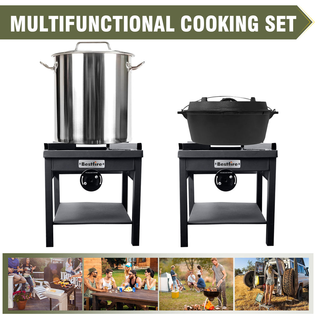 260,000 BTU Outdoor Propane Gas Stove with 0-30 PSI Adjustable Regulator and Steel-Braided Hose for Outdoor Home Cooking and Turkey Frying