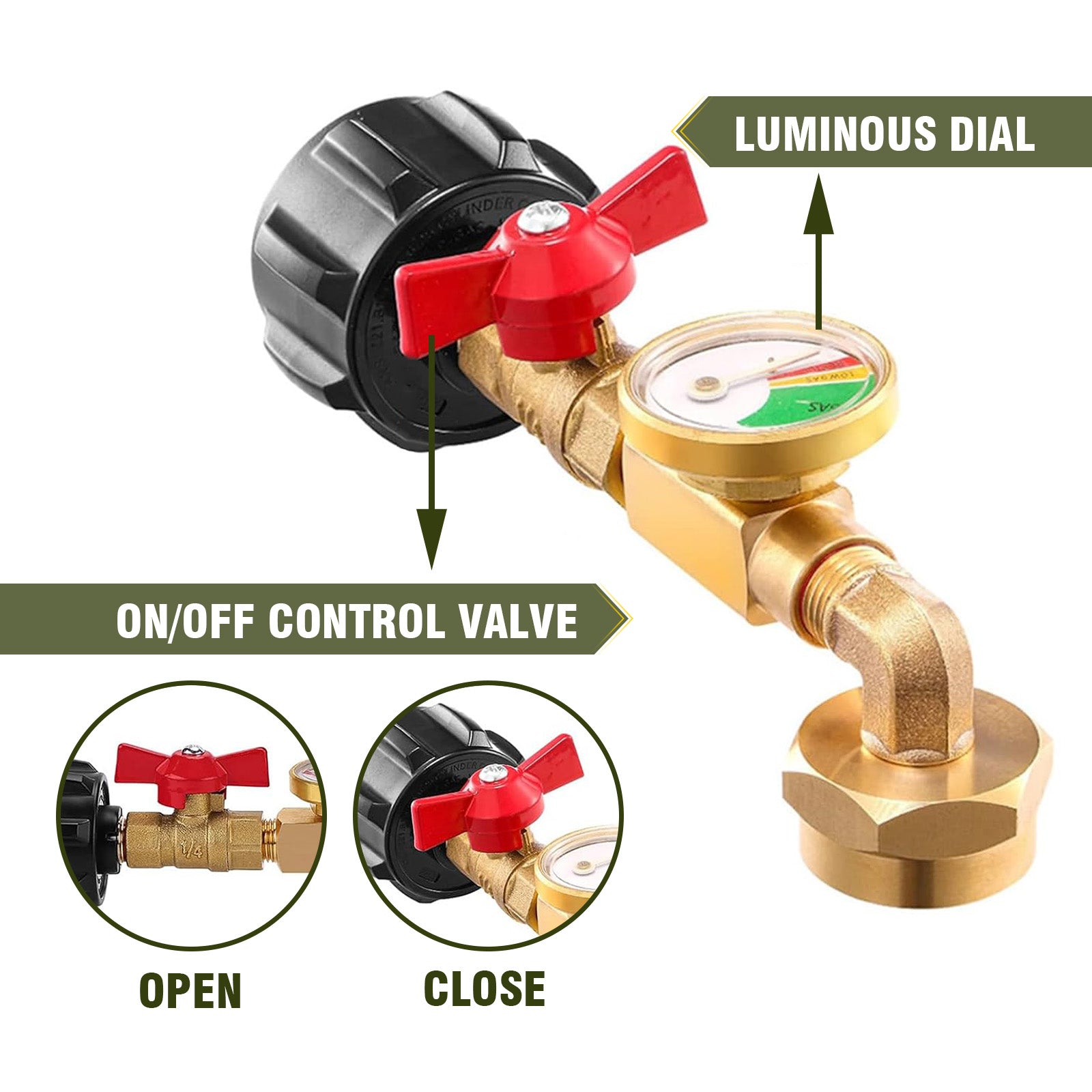 Propane Refill Adapter with Valve and Gauge, Fill 1lb Bottles from 20lb Propane Tank and 1 lb Throwaway Disposable Cylinder Propane Bottle Connector Fits QCC1/Type 1 Propane Tank
