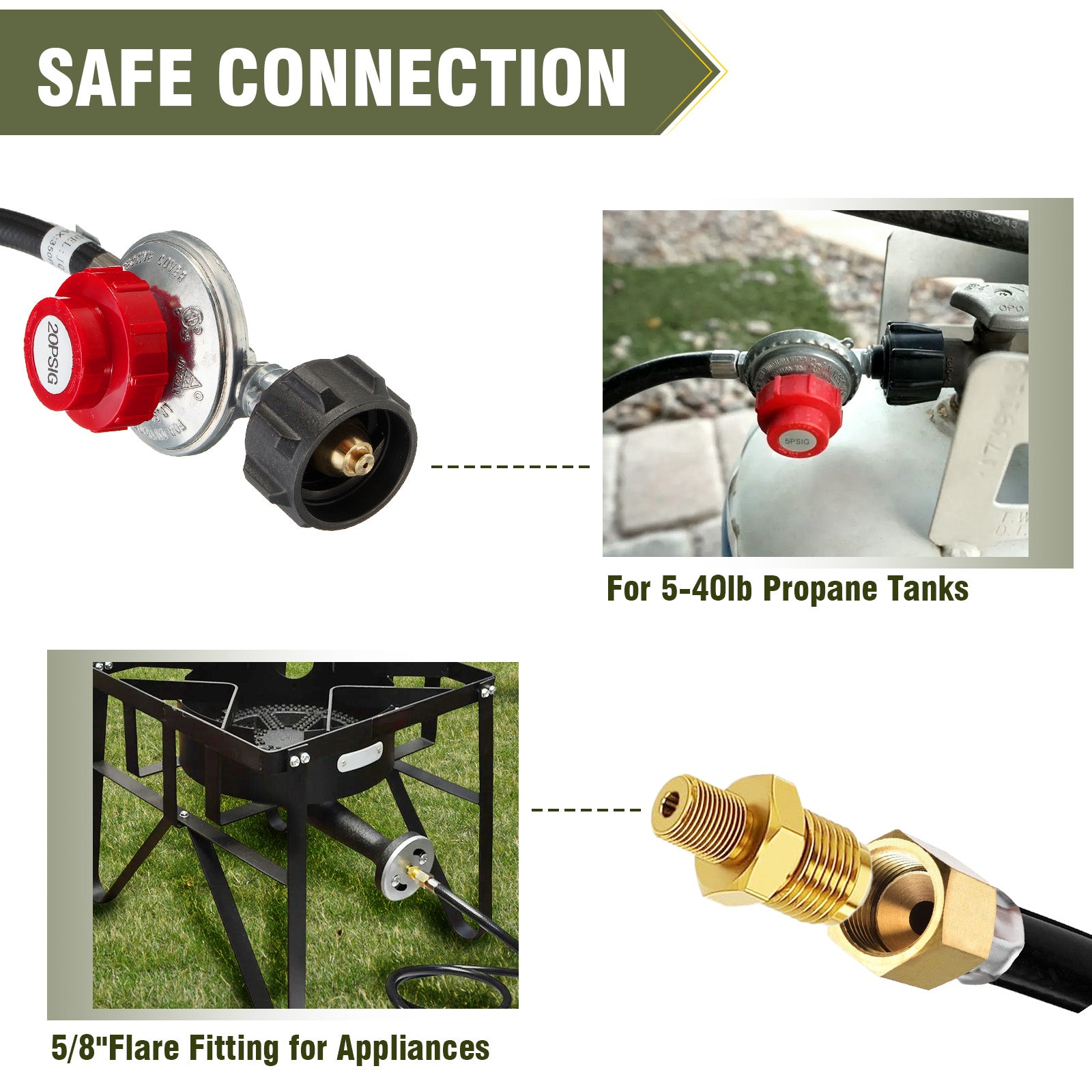 Propane Regulator,4 Feet High Pressure 0-20 PSI Gas Burner Adjustable Hose,Suitable for Propane Tanks