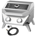 BESTFIRE Tabletop Gas Grill with 2 Burners & Viewing Glass Lid, 20,000 BTU Stainless Steel Portable BBQ Grill with Thermometer, Push-Button Ignition for Outdoor Patio, Camping, RV, Tailgating