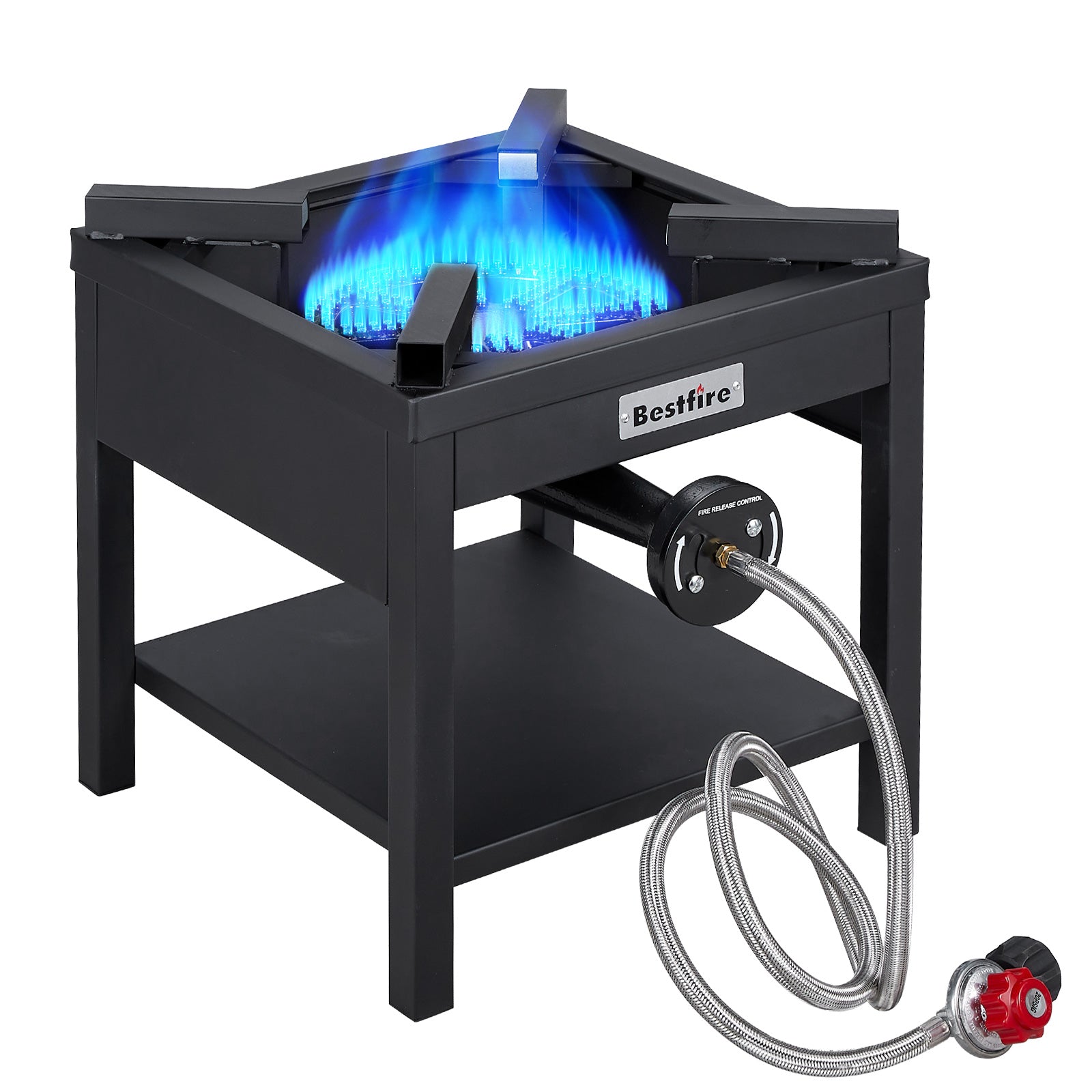 260,000 BTU Outdoor Propane Gas Stove with 0-30 PSI Adjustable Regulator and Steel-Braided Hose for Outdoor Home Cooking and Turkey Frying