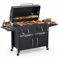 Bestfire 63" Oversized Charcoal BBQ Grill & Smoker, Large Outdoor Grill with 2 Individual Lifting Charcoal Trays, Cabinet-Style Charcoal Grills with Foldable Side Tables, 4 Wheels, Asadores de Carbon