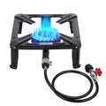 High Pressure Propane Burner, 120000 BTU Single Propane Stove with 4.1ft 0-20Psi Adjustable Hose with Regulator, 16" Square Steel Cooktop for Camping