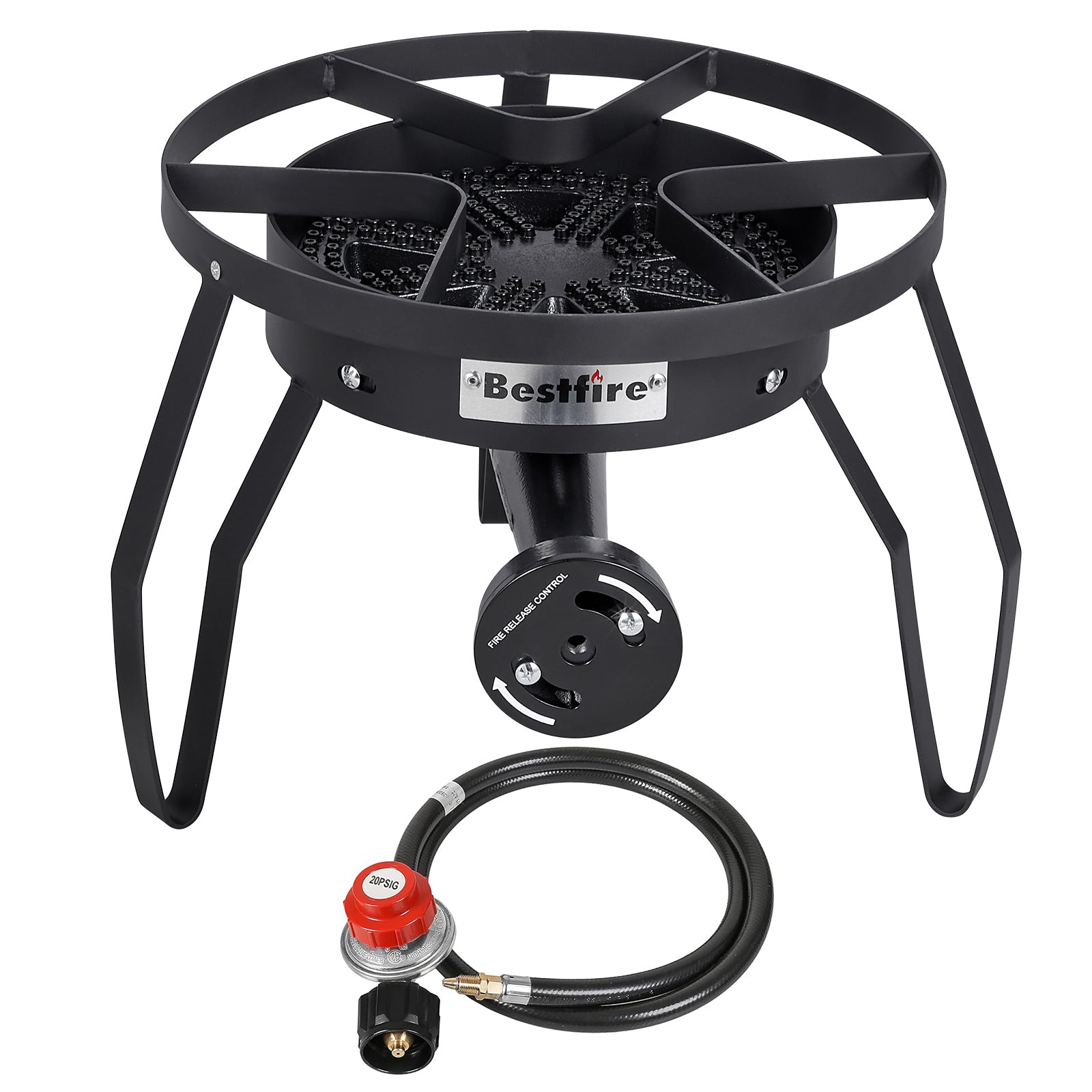 16" Single Propane Burner Camping Stove with Steel Braided Hose 200,000 BTU for Frying, Camping, Home Brewing and Turkey Frying