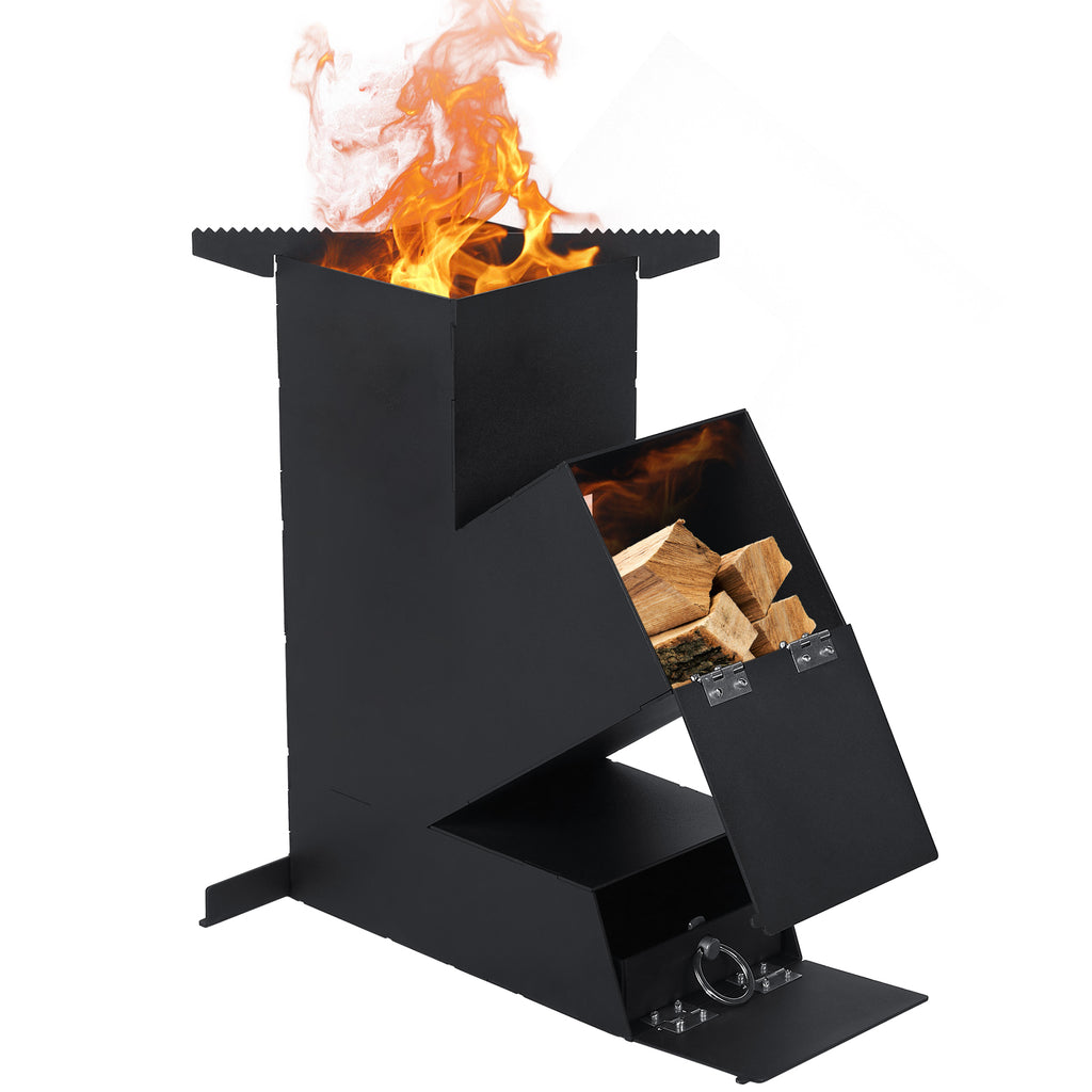 Rocket Stove with Glass Window, Portable Wood Burning Stove for Outdoor Cooking, Heavy Duty Camping Grill, Backyard Cooking Wood Fire Stove for Emergency Survival and Preparedness