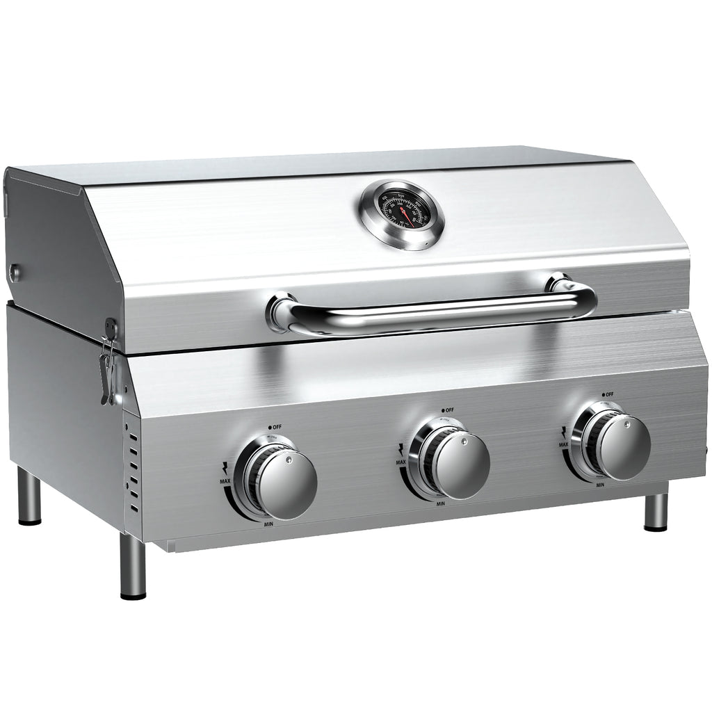 Bestfire 3-Burner Tabletop Gas Grill, 30,000 BTU Portable Propane Grill, Heavy-Duty Thickened Stainless Steel Grates, Stainless Steel Knobs, Compact & Detachable Legs for Camping, RV&BBQ