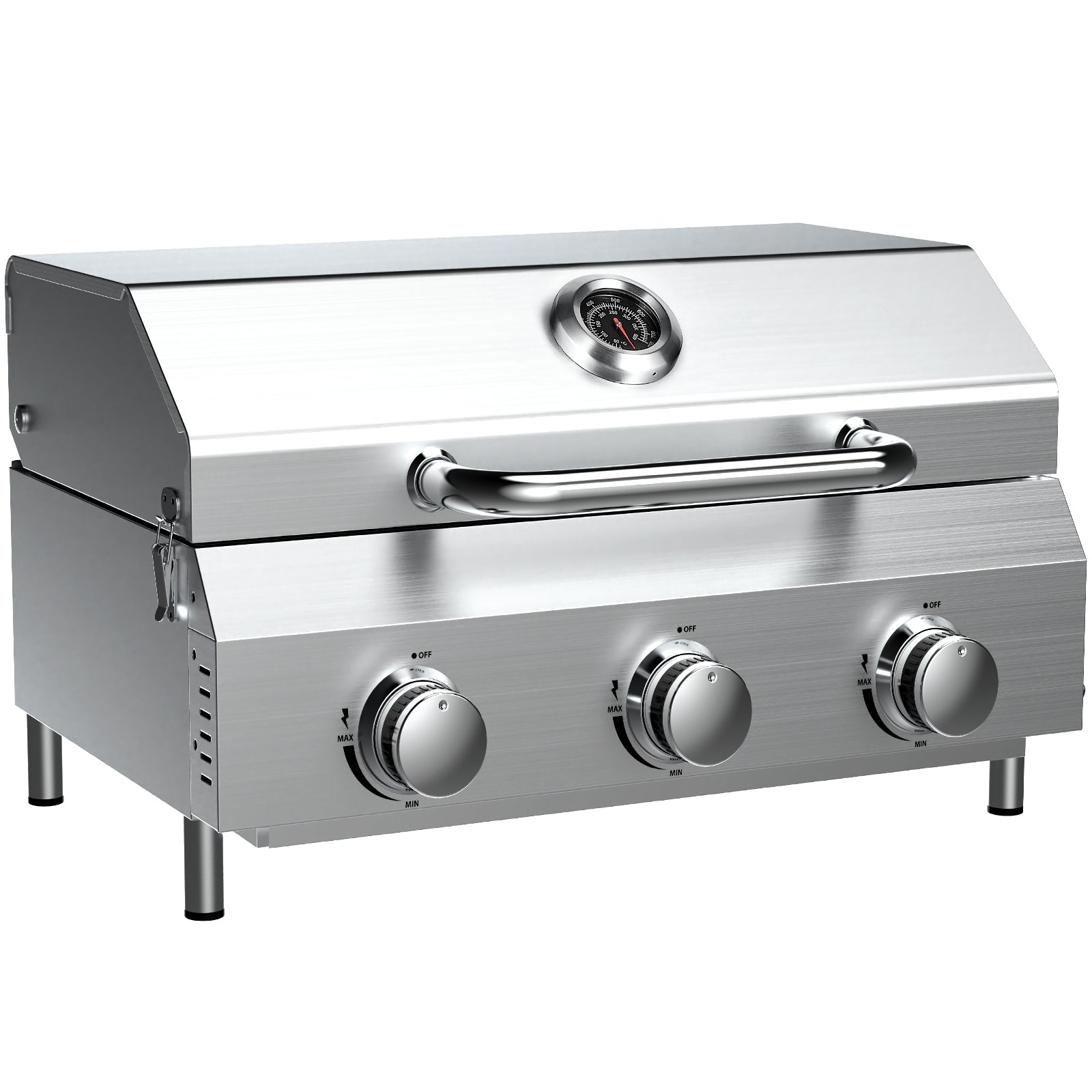 Bestfire 3-Burner Tabletop Gas Grill, 30,000 BTU Portable Propane Grill, Heavy-Duty Thickened Stainless Steel Grates, Stainless Steel Knobs, Compact & Detachable Legs for Camping, RV&BBQ
