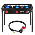 3 Burners Gamping Stove for Cooking Outdoor, 225,000 BTU Propane Burners with Auto Ignition Button&Removable Legs, Temperature Control Knobs and 20 PSIG High Pressure Regulator for BBQ