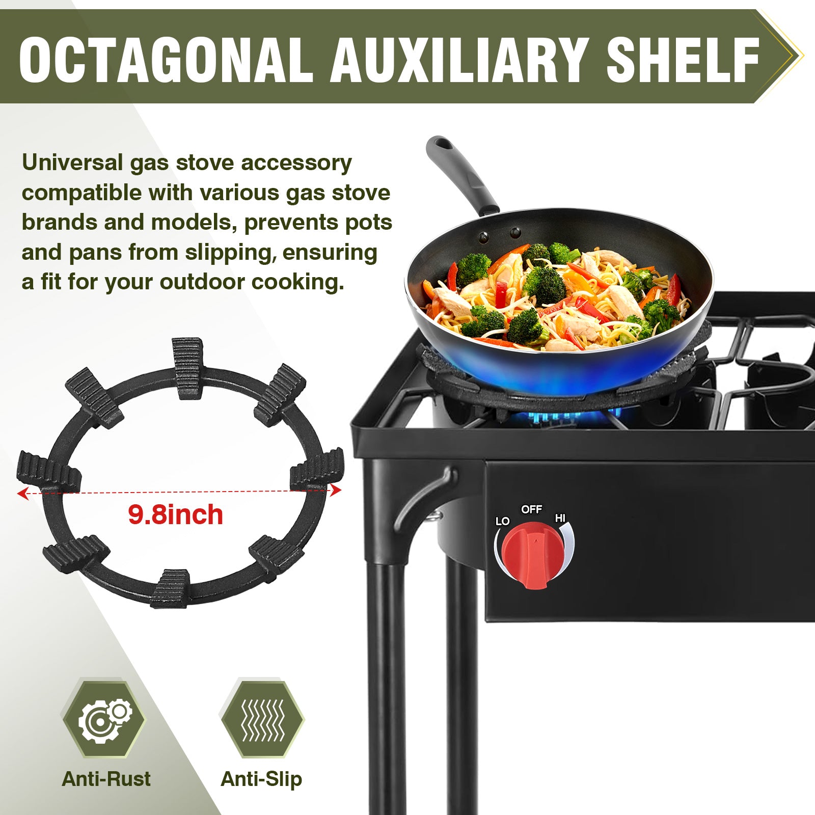 3 Burners Gamping Stove for Cooking Outdoor, 225,000 BTU Propane Burners with Auto Ignition Button&Removable Legs, Temperature Control Knobs and 20 PSIG High Pressure Regulator for BBQ