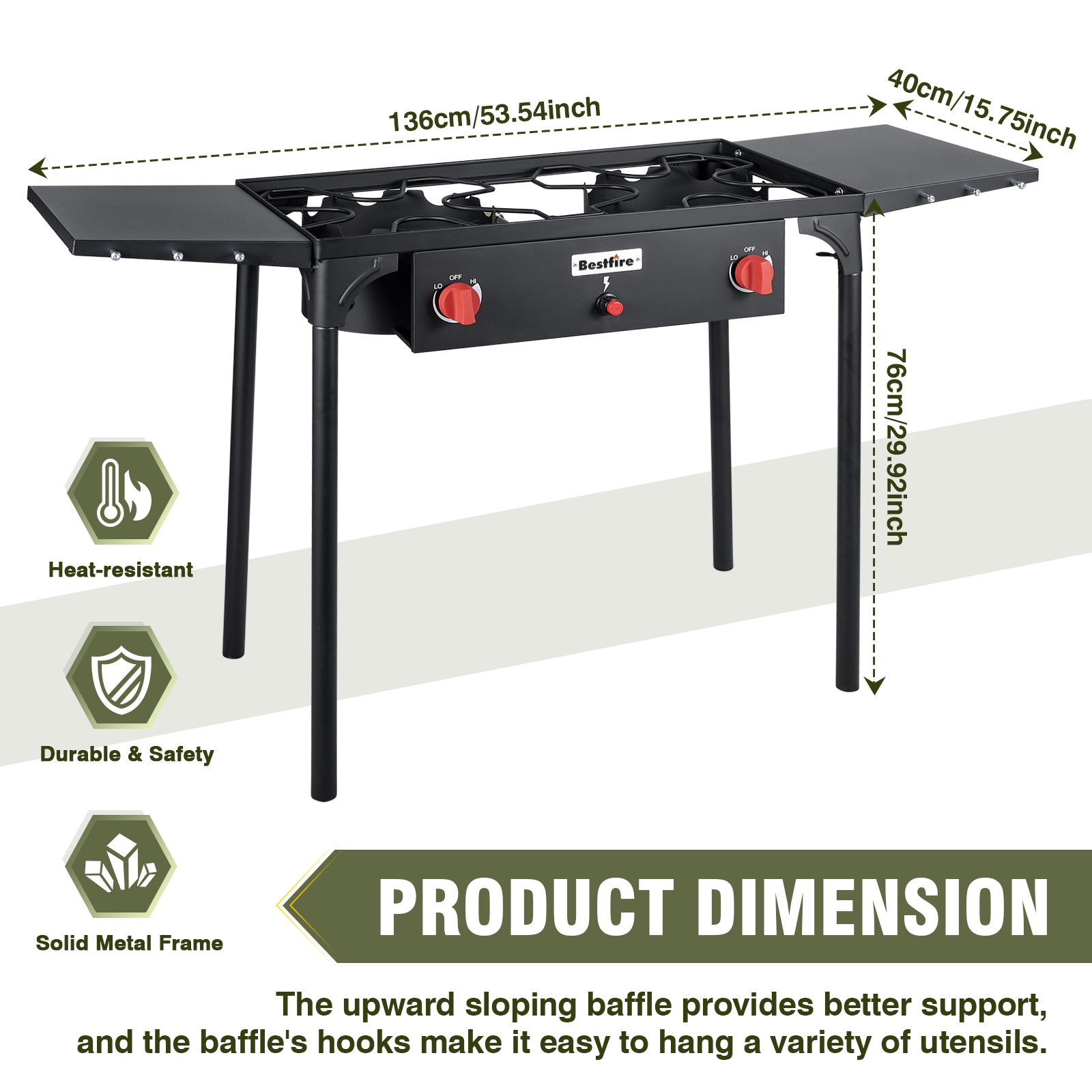 2 burner Camping Stove with Auto Ignition Button,Side Shelves & Regulator150,000 BTU Gas Stove Propane Burner With Removable Legs for Outdoor BBQ&Backyard Cooking Camping Home