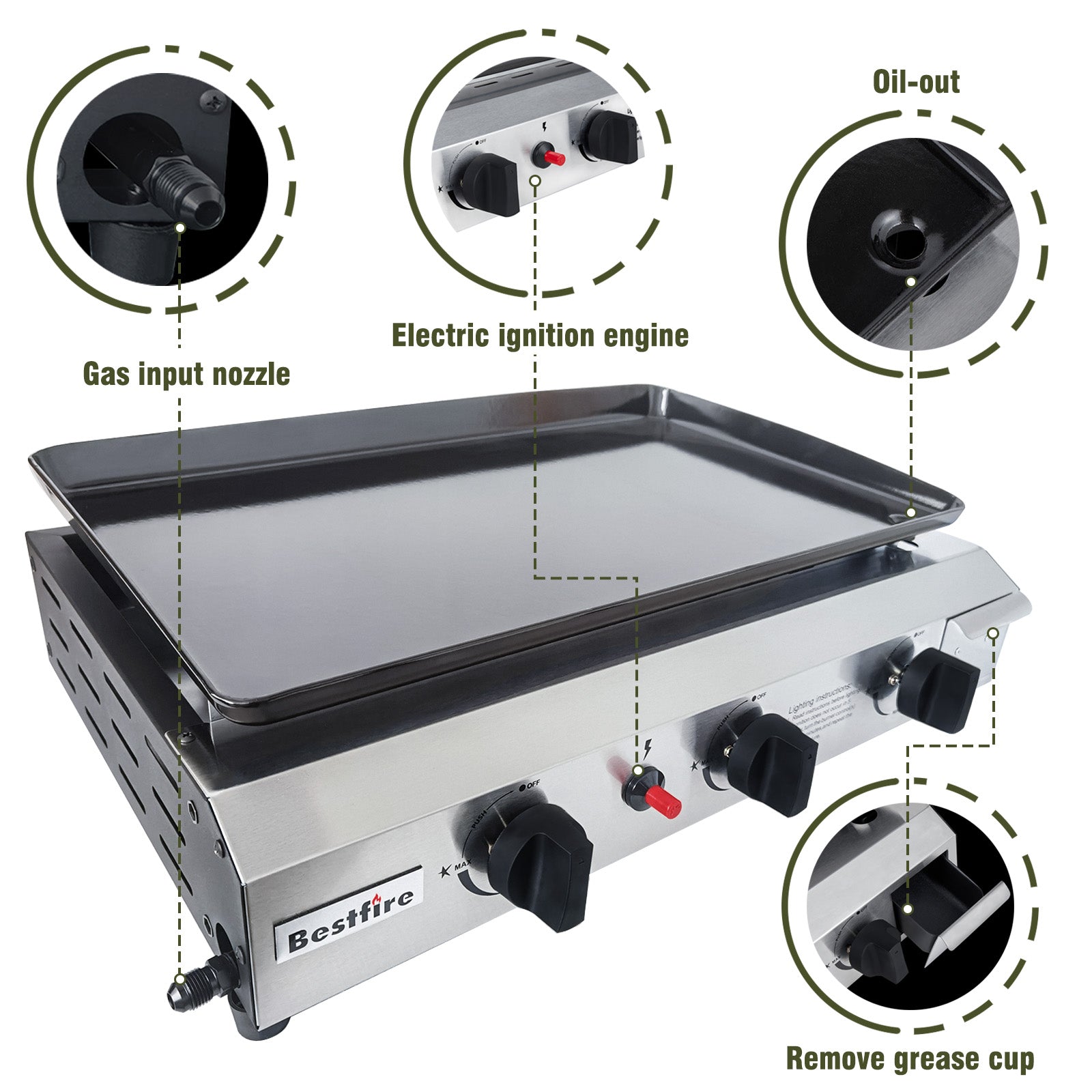 3 Burners Gas Propane Griddle,Outdoor Portable Propane Gas Grill Griddle-30000 BTU, Stainless Steel Flat Top Griddle Station for Kitchen, BBQ, Camping Tailgating 23 Inch Flat Top Grill