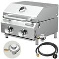 BESTFIRE 2 Burner Portable Propane Gas Grill, 20,000 BTU Tabletop Outdoor BBQ Grill with Dual Fuel Connections, Stainless Steel Grates, Push Button Ignition, Thermometer for Camping RV Tailgating