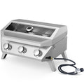 BESTFIRE 3-Burner Tabletop Gas Grill with Viewing Glass, 30,000 BTU Stainless Steel Portable Propane BBQ Grill with Thermometer, Professional Outdoor Cooking for Patio, Camping, RV and Tailgating
