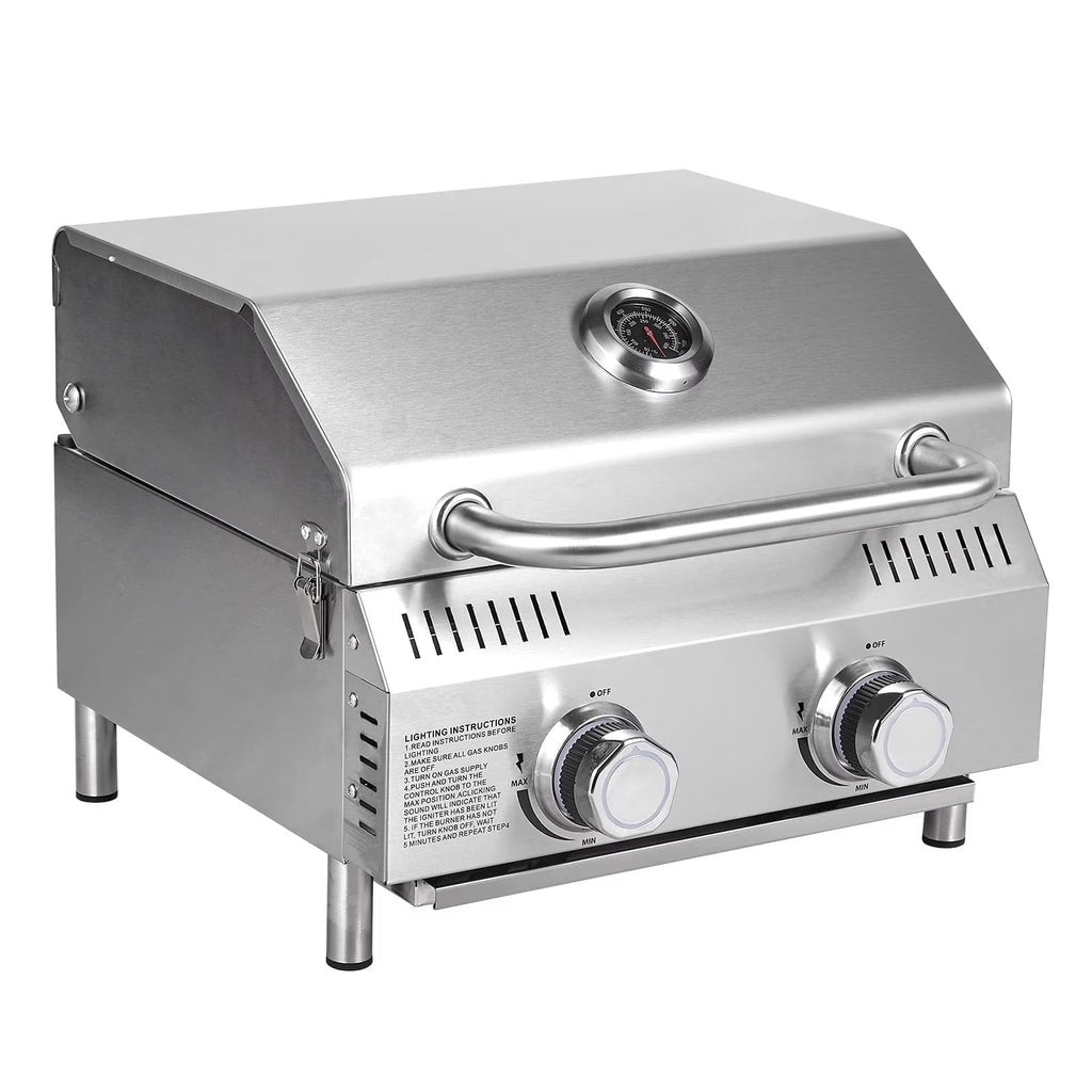 Bestfire 20" Tabletop Gas Grill 2 Burners, 20,000 BTUs Stainless Steel Portable Propane Grill with Legs for Outdoor Patio Backyard Camping, Tailgating, and RV Trips