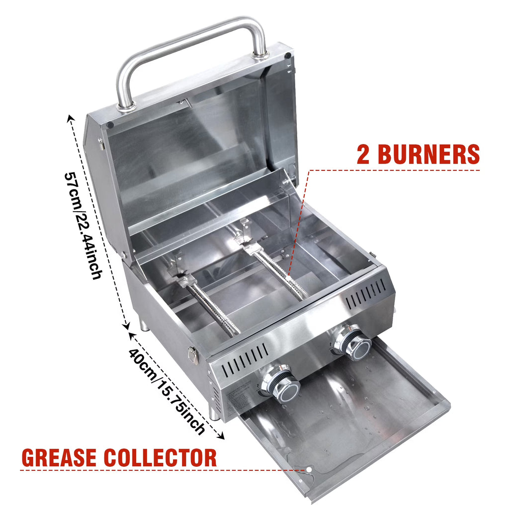 Bestfire 20" Tabletop Gas Grill 2 Burners, 20,000 BTUs Stainless Steel Portable Propane Grill with Legs for Outdoor Patio Backyard Camping, Tailgating, and RV Trips